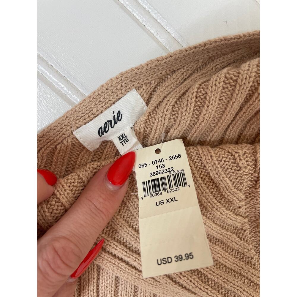 NWT Aerie Tan Ribbed Cropped Tank & American Eagle Black Ribbed Tee Bundle XXL - Picture 6 of 10